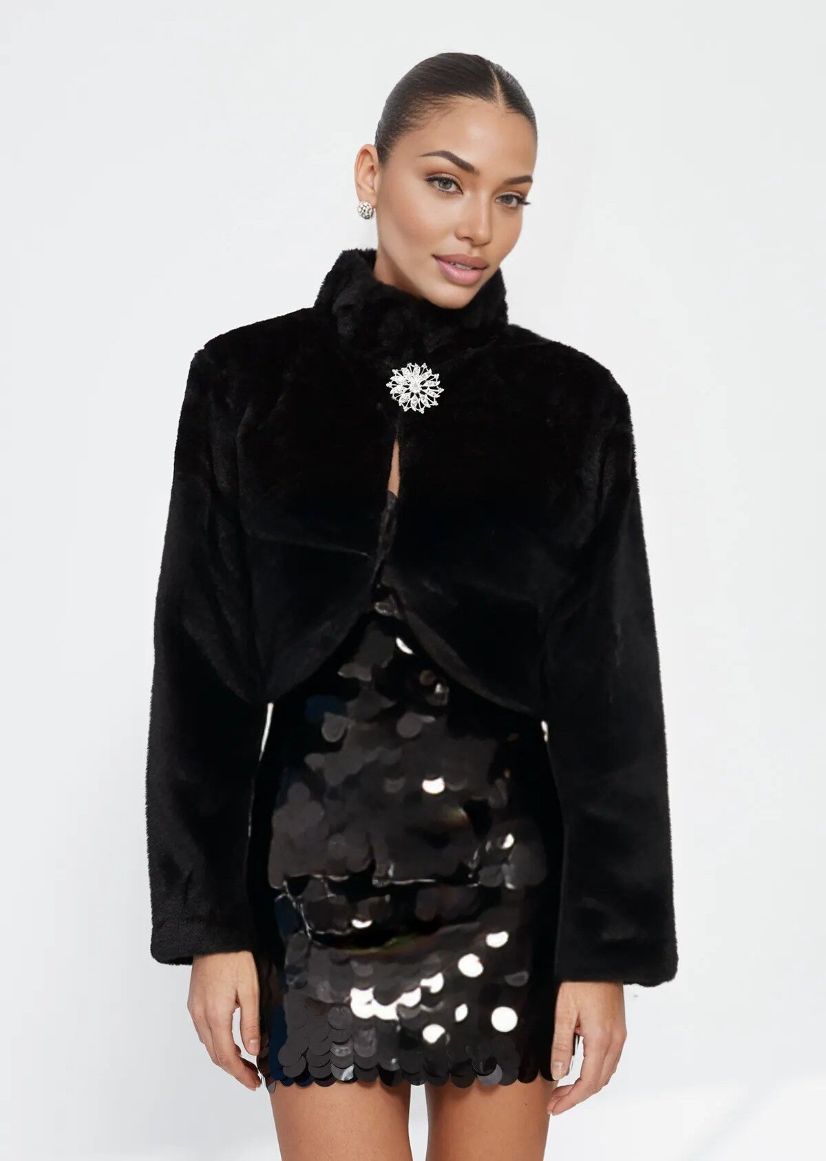  Bolero dama negru din blana eco Amelya