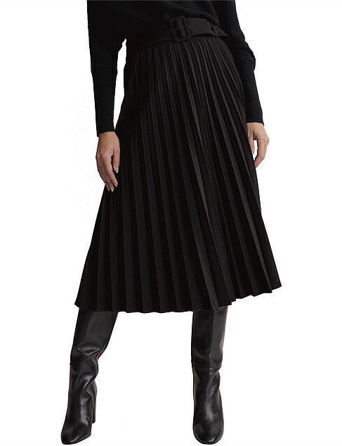  Fusta eleganta midi neagra plisata Florena