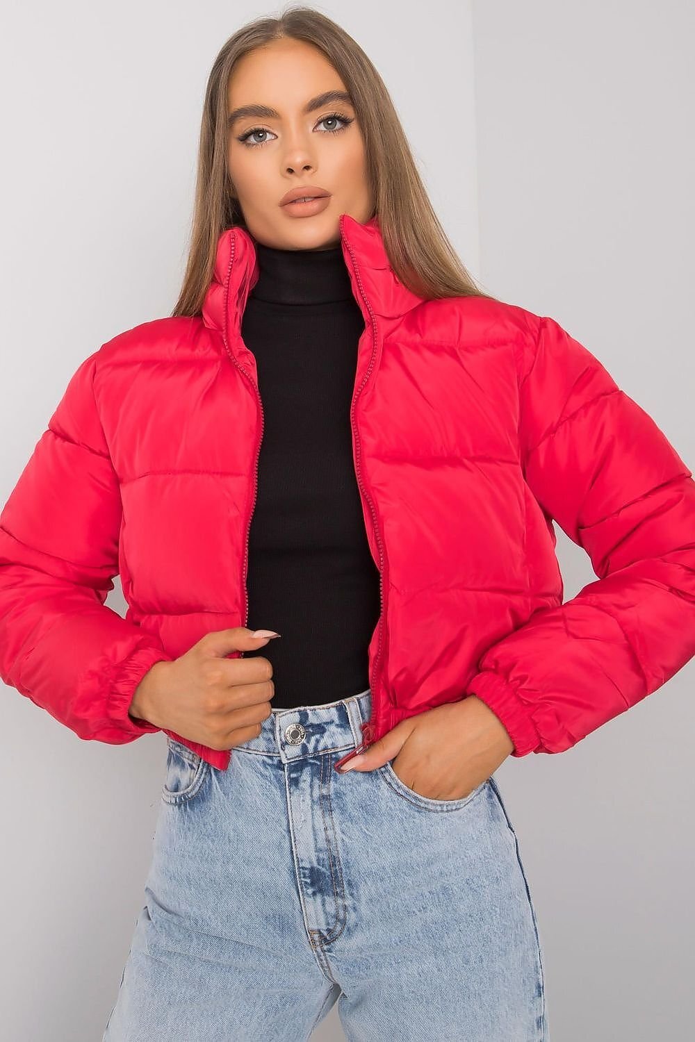  Geaca dama bomber scurta rosie matlasata Amedeia