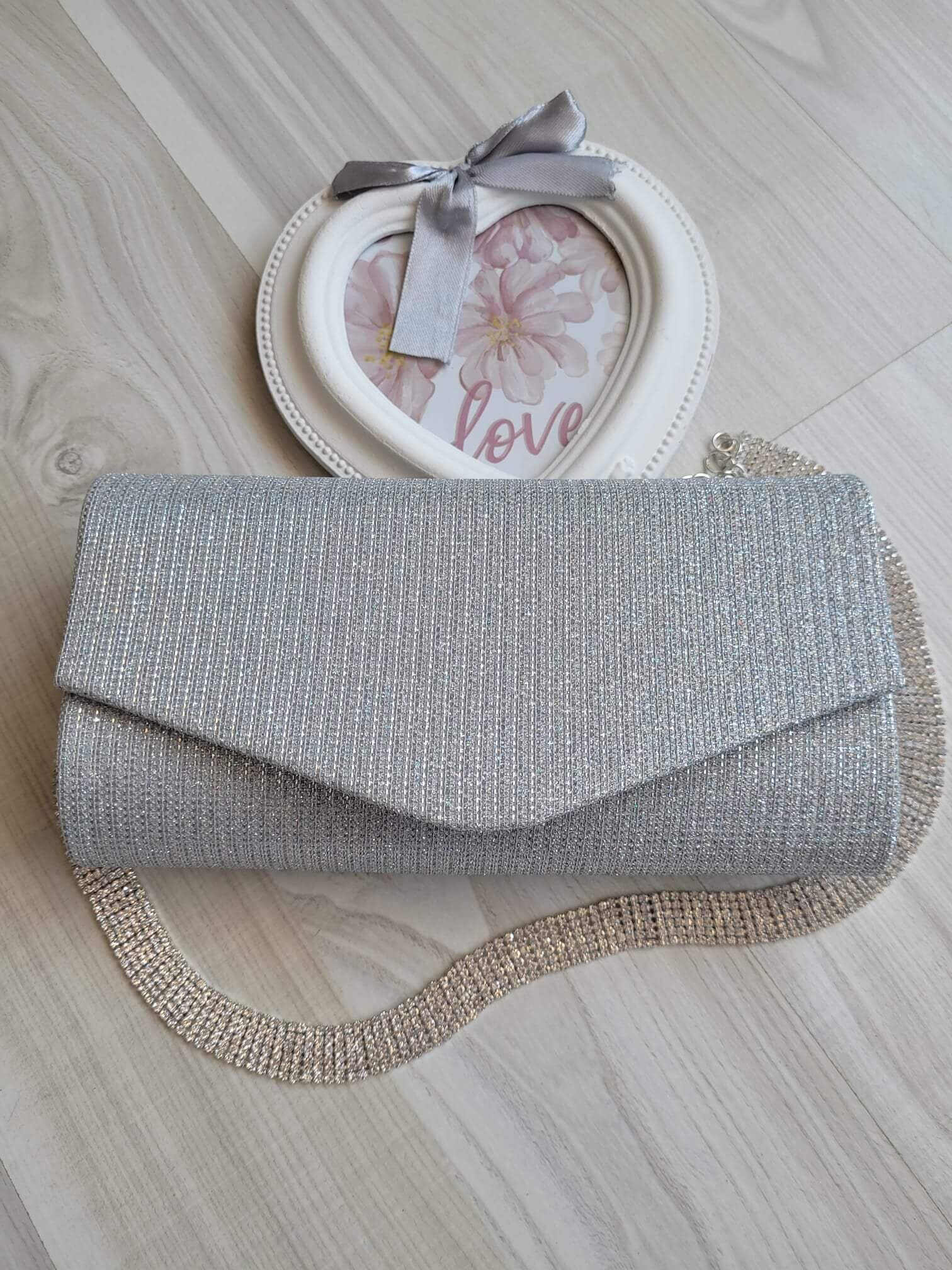  Geanta plic glitter argintiu Brightly