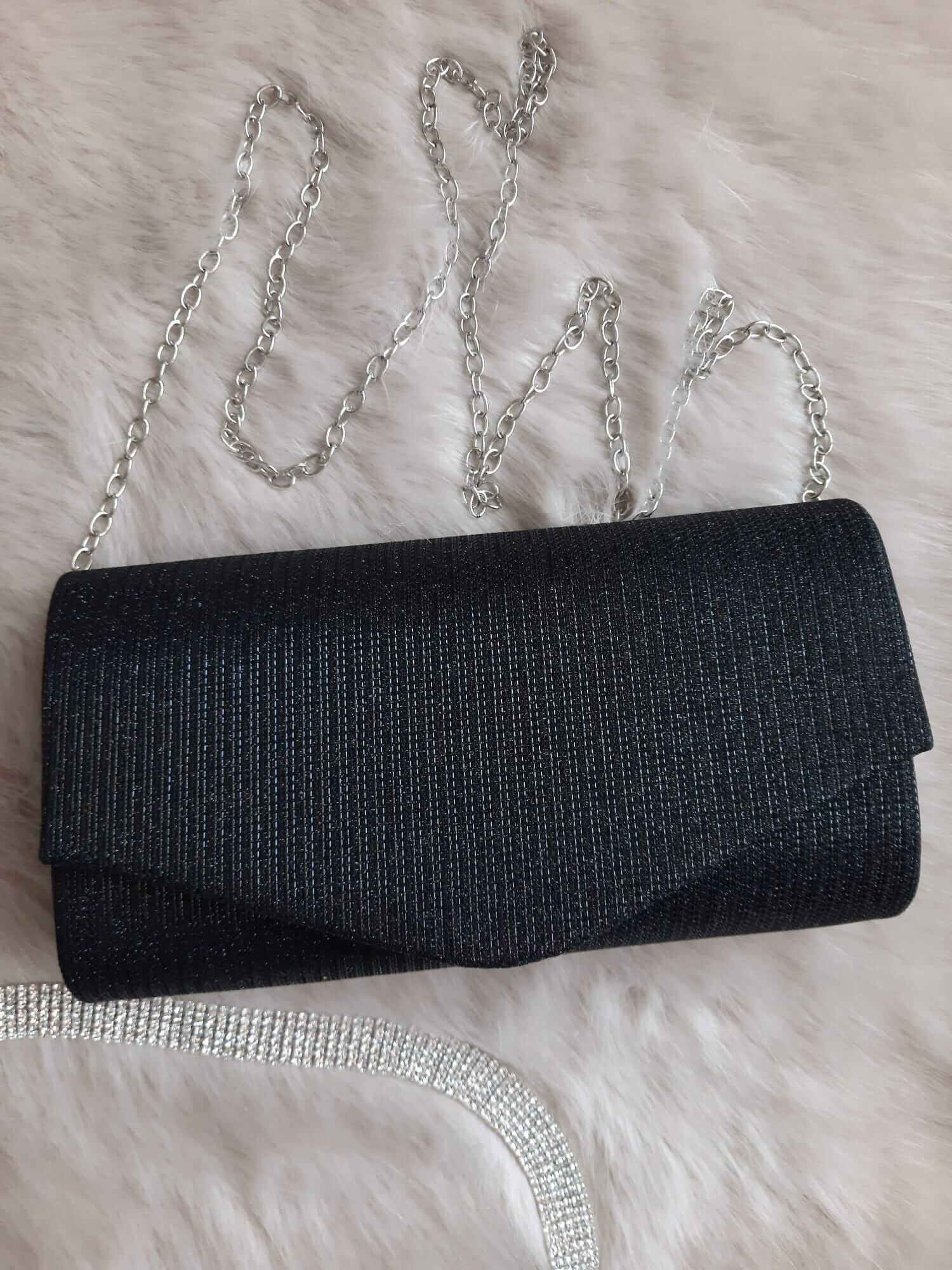  Geanta plic glitter negru Brightly