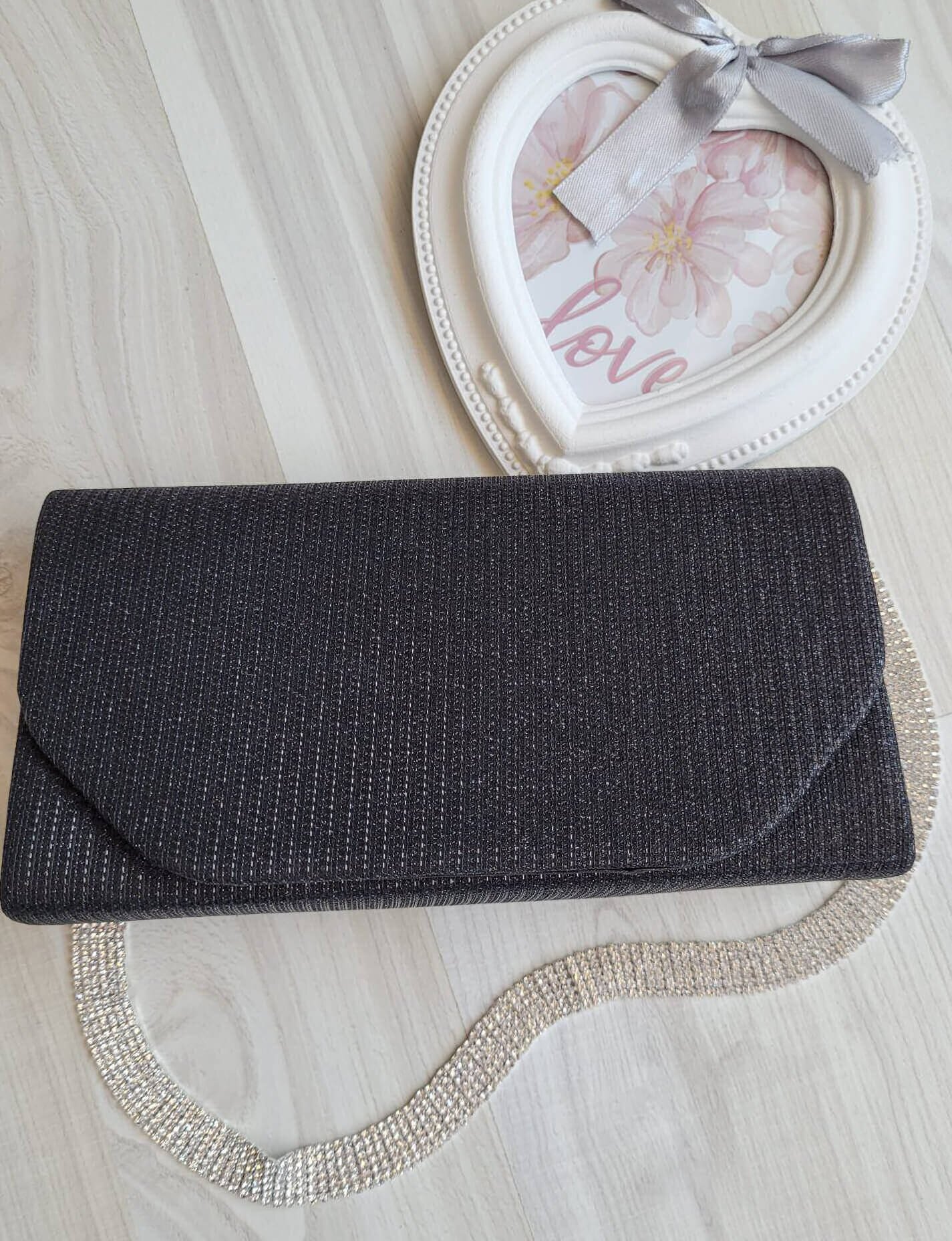  Geanta plic glitter negru Diamond