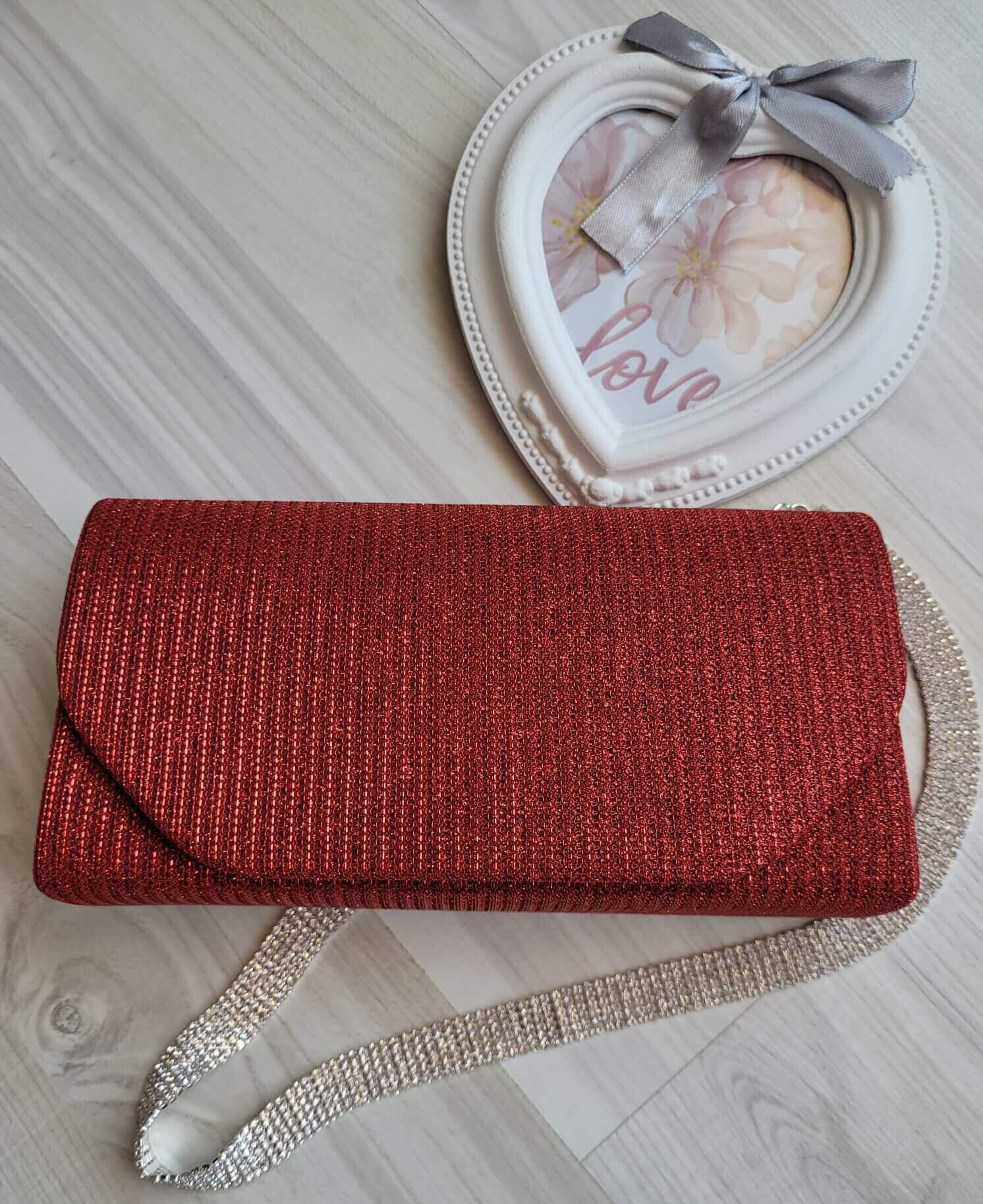  Geanta plic glitter rosu Diamond