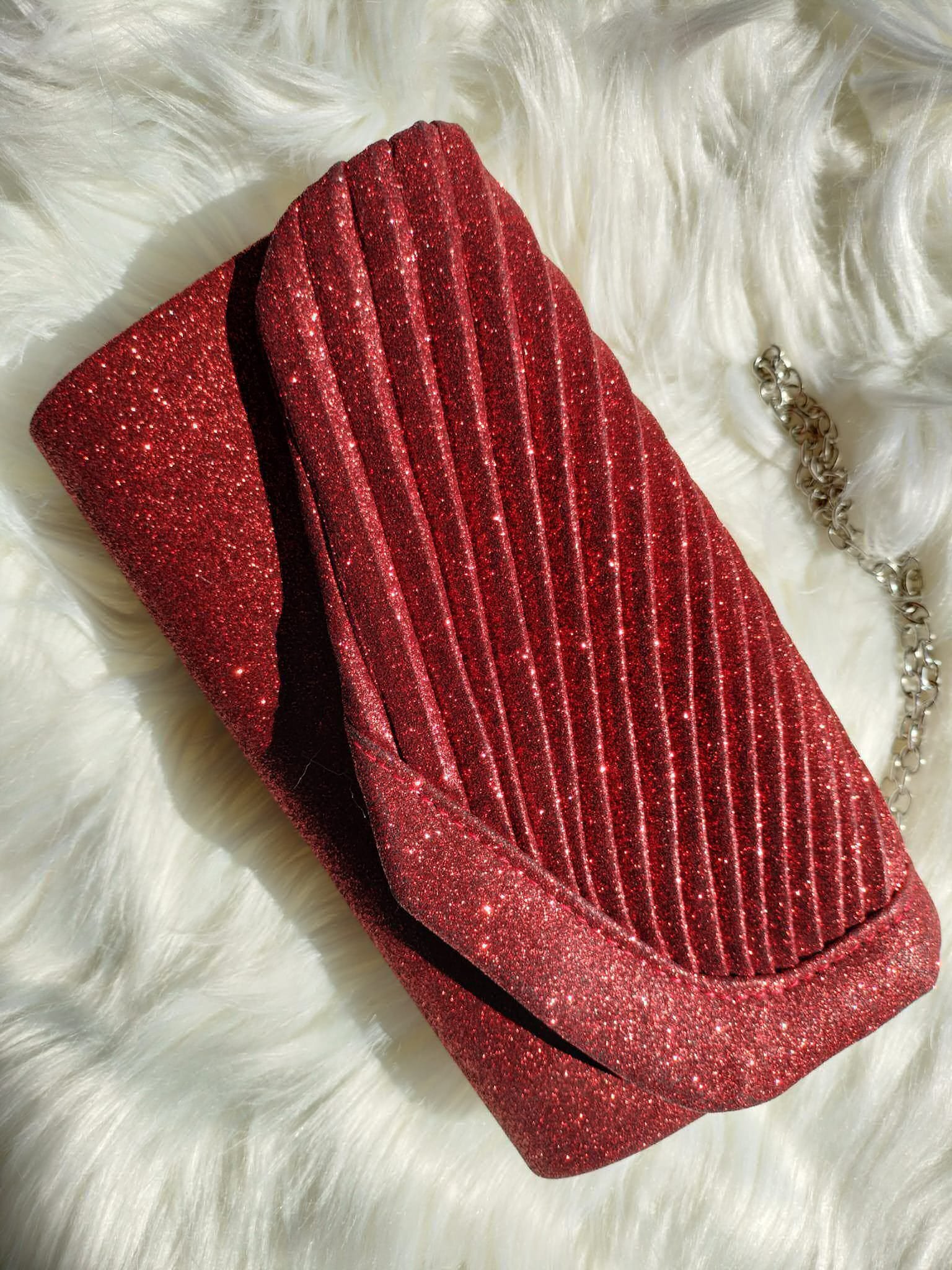  Geanta plic rosu cu glitter Zaina
