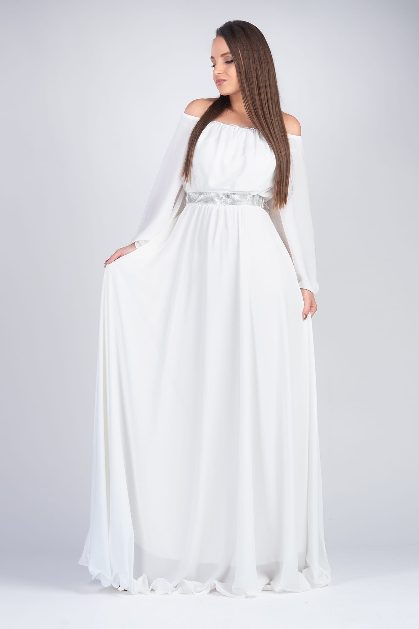 JojoFashion Rochie cununie civila din voal alba lunga in marimi mari Cinderella
