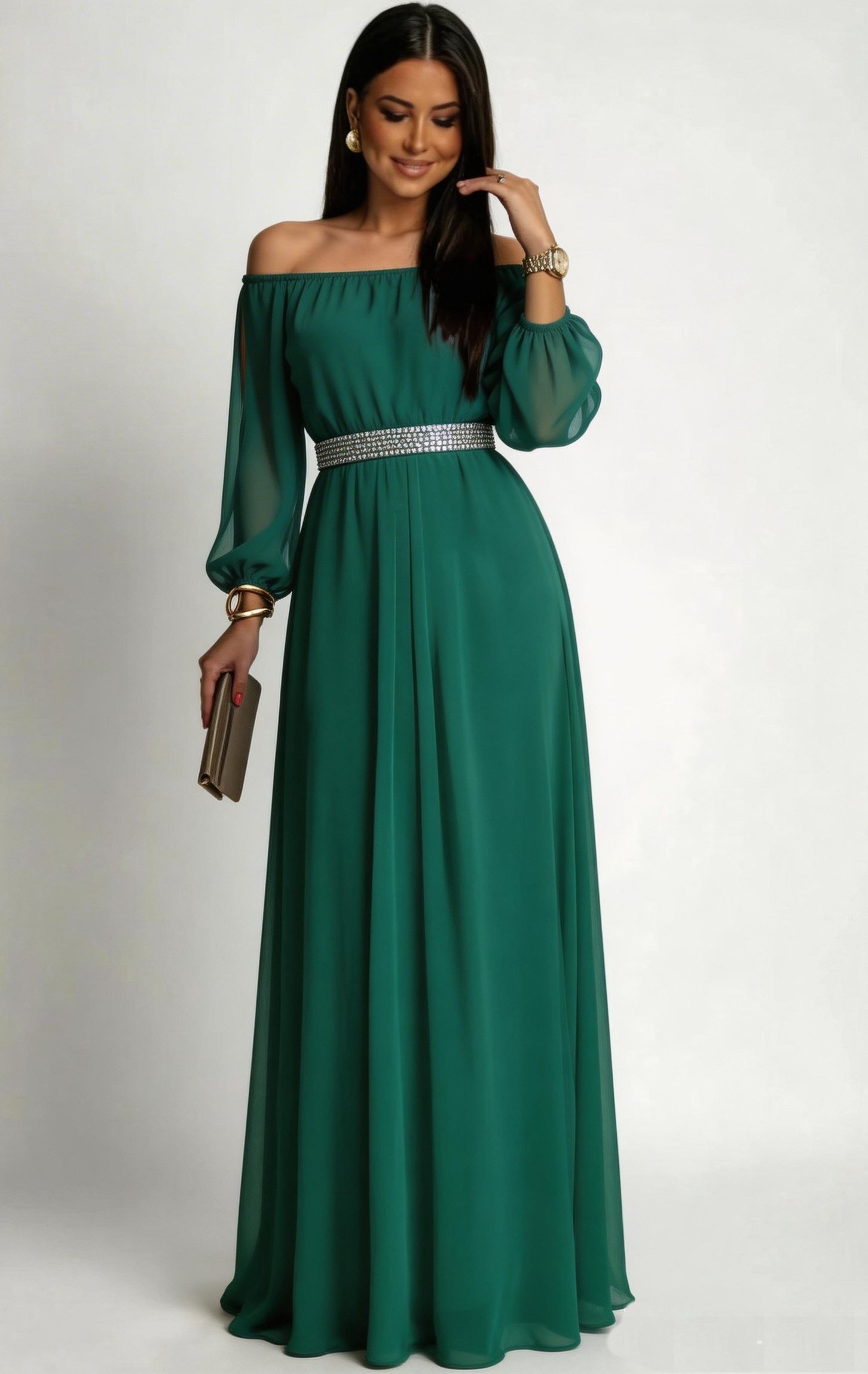 JojoFashion Rochie de ocazie din voal verde lunga Afrodita