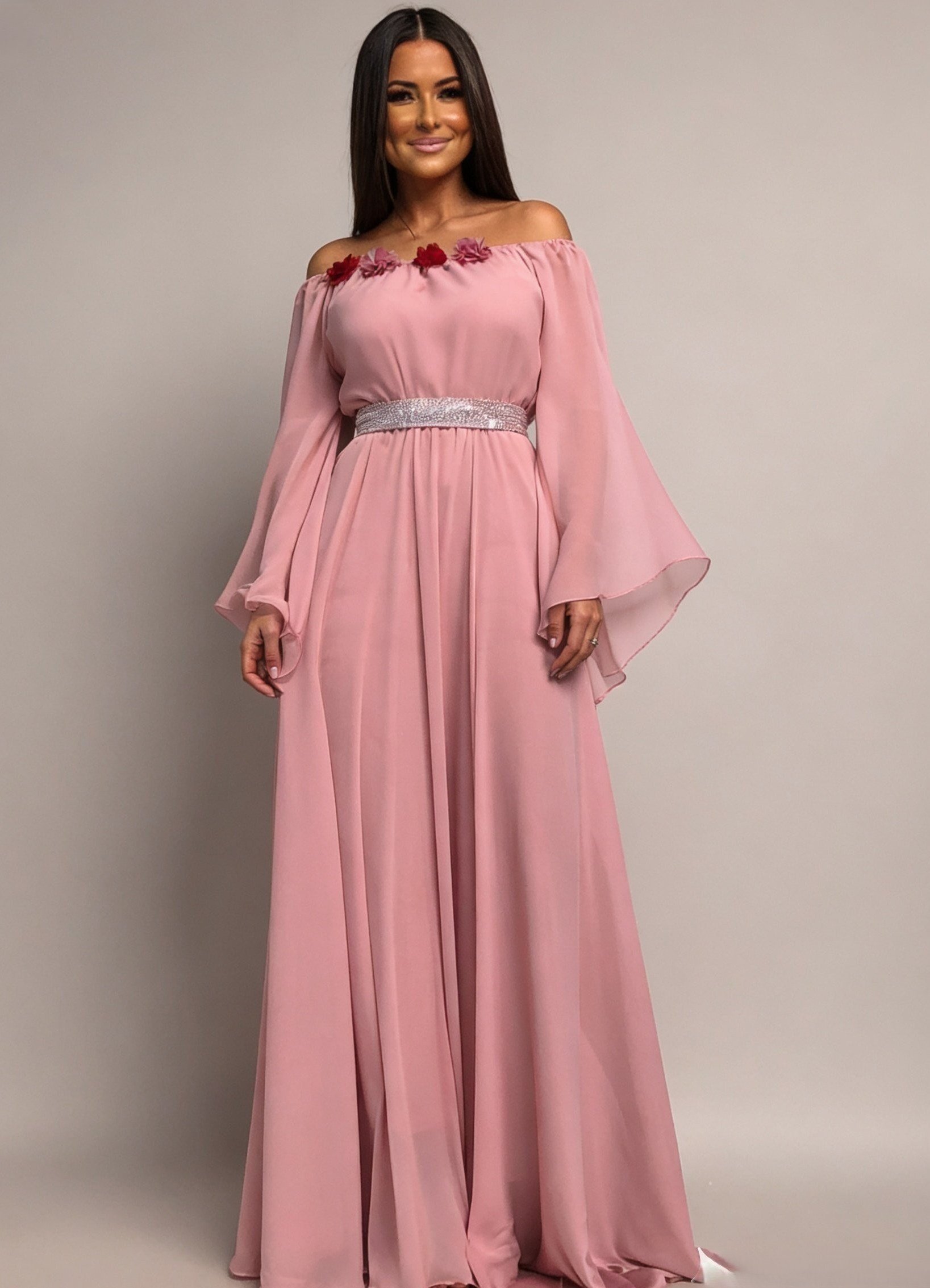 JojoFashion Rochie de ocazie lunga din voal roz FairyTale