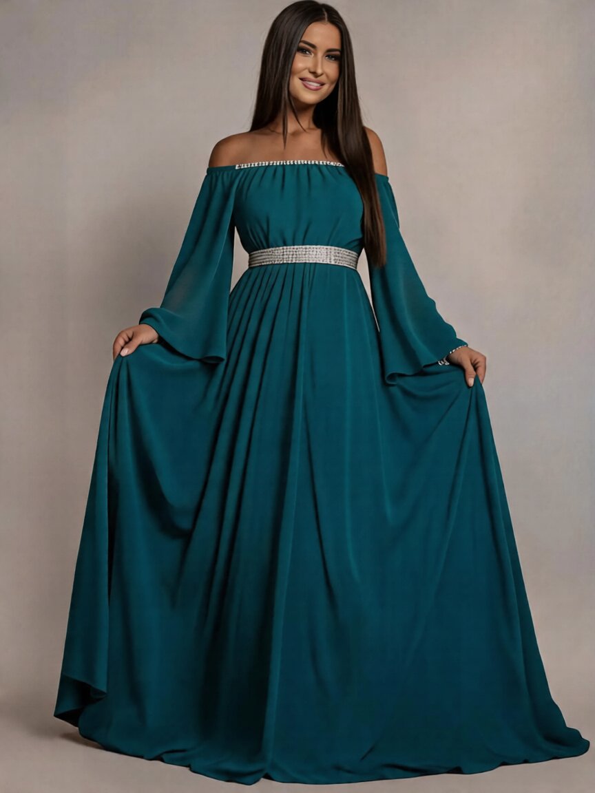 JojoFashion Rochie de ocazie lunga din voal turcoaz Cinderella