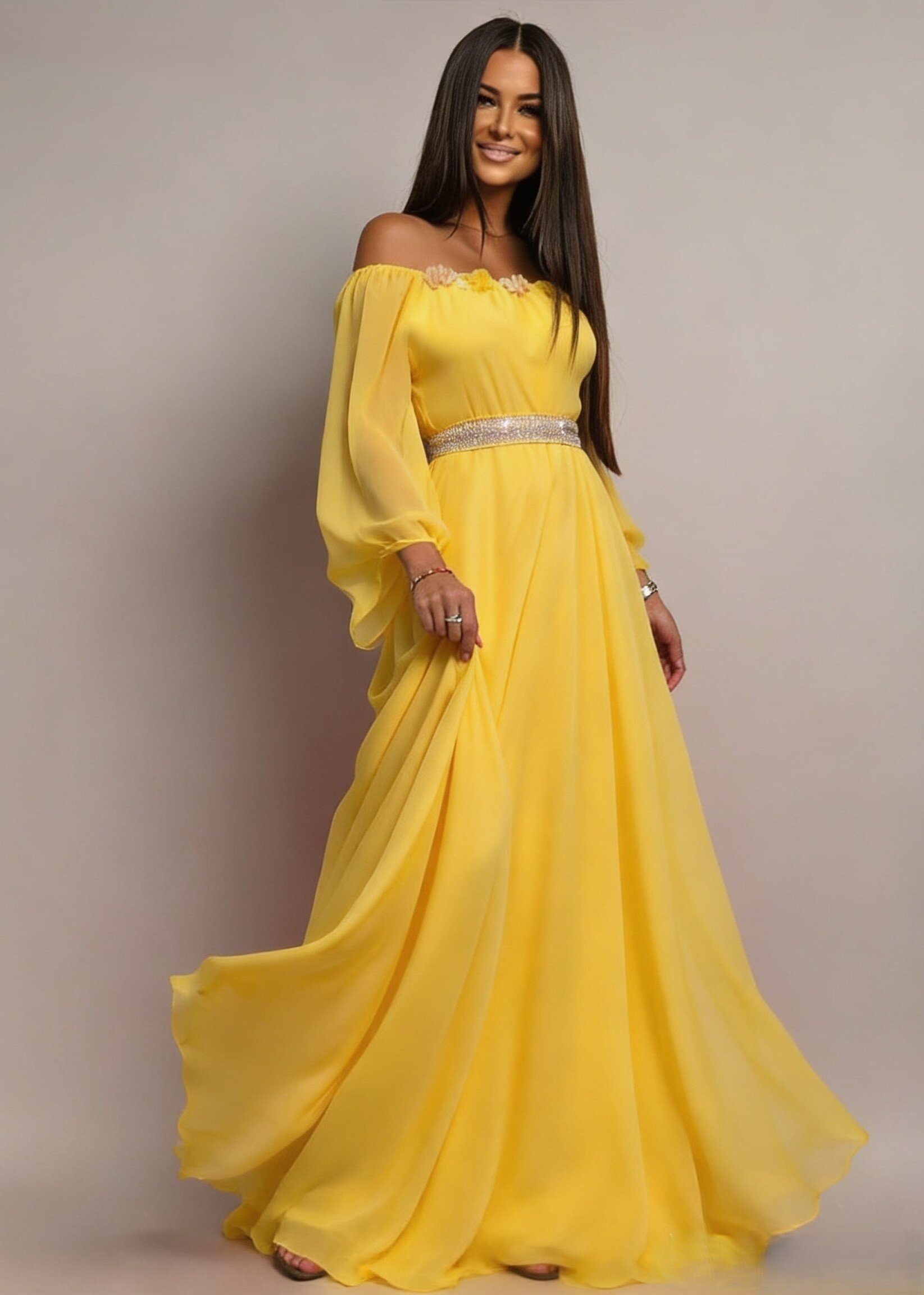 JojoFashion Rochie de ocazie lunga galbena din voal vaporoasa FairyTale