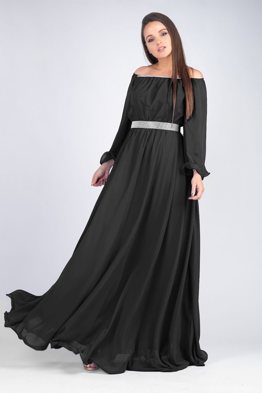 JojoFashion Rochie de ocazie lunga neagra din voal Cinderella