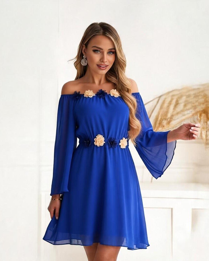 JojoFashion Rochie de ocazie scurta albastra din voal vaporoasa Raisa