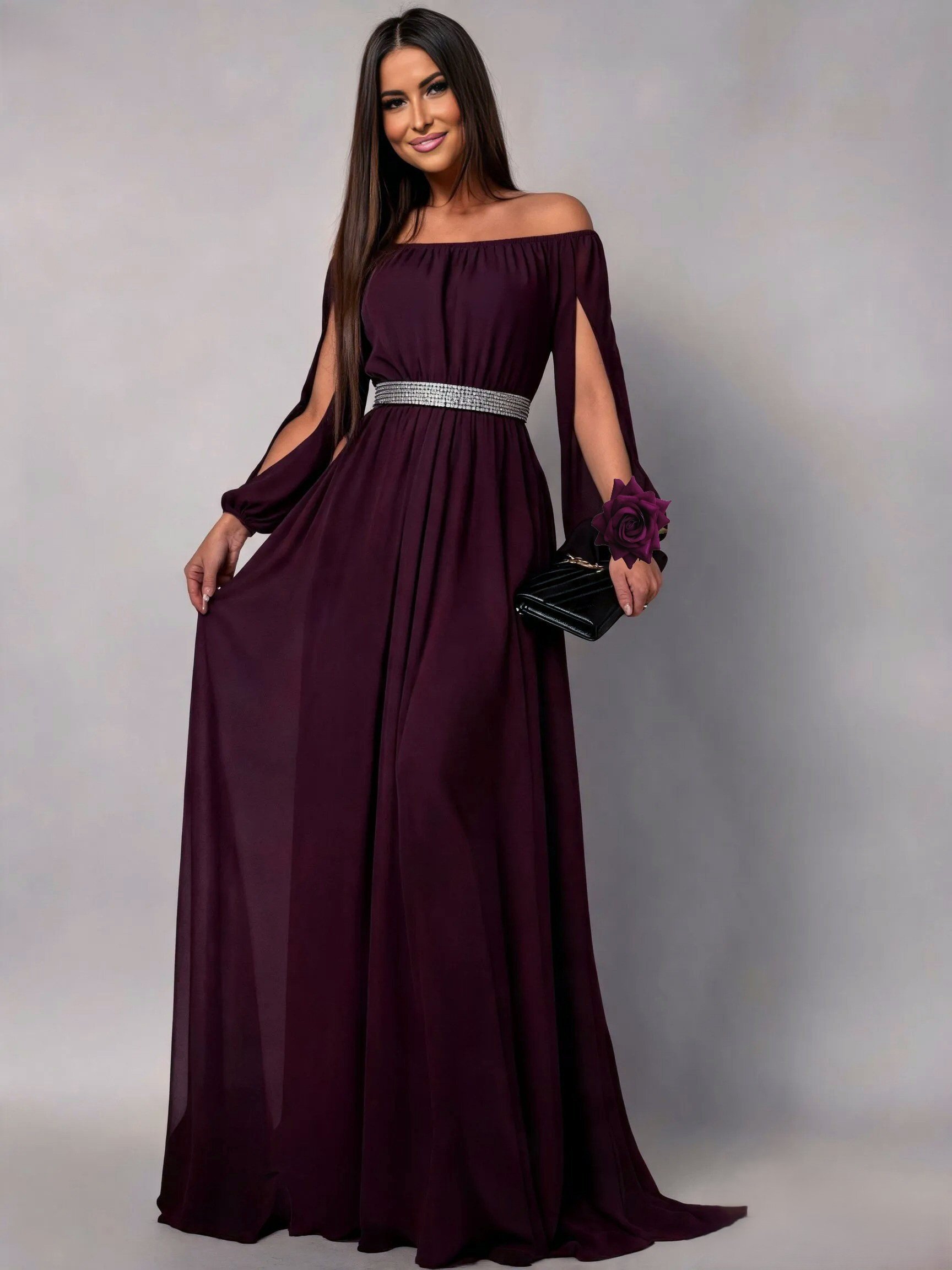 JojoFashion Rochie de ocazie vaporoasa lunga voal mov Afrodita