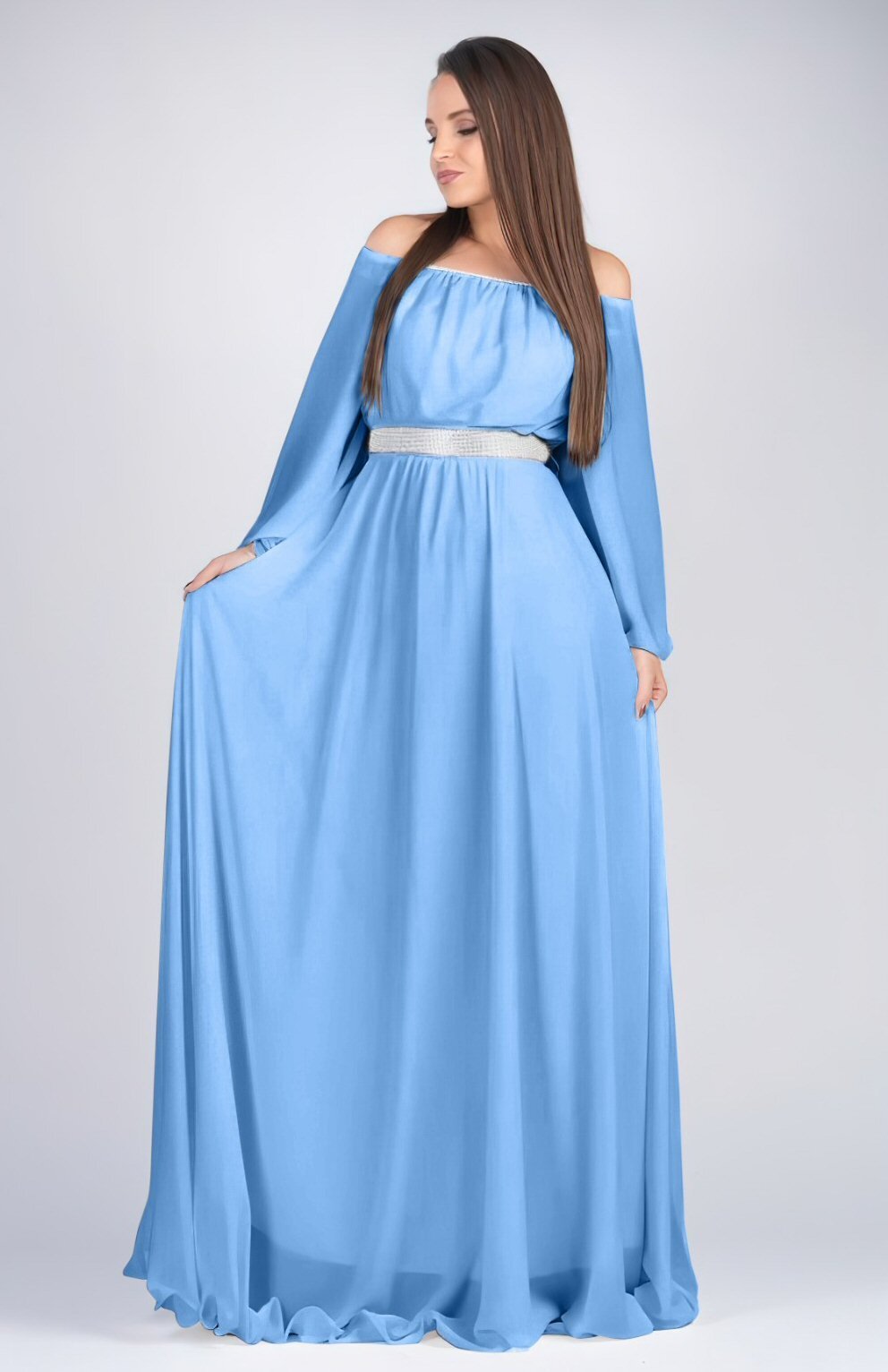 JojoFashion Rochie lunga din voal baby blue vaporoasa Cinderella