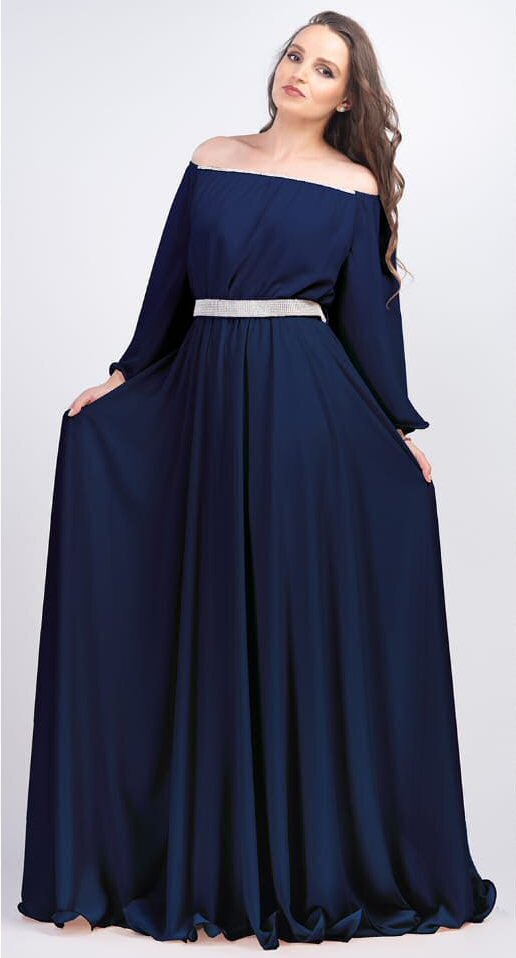 JojoFashion Rochie lunga din voal bleumarin Cinderella