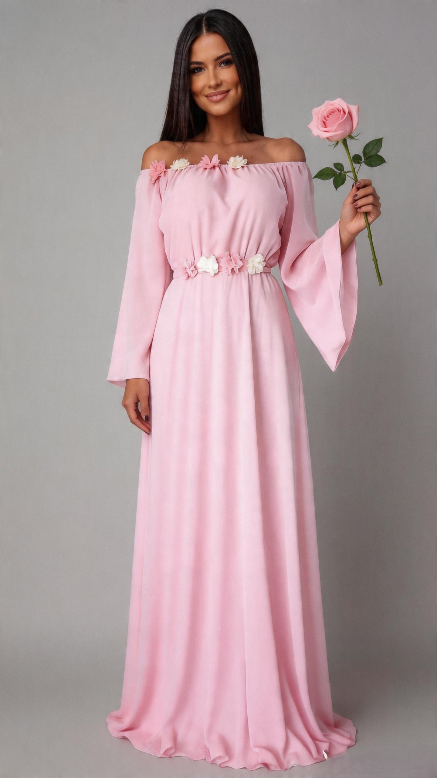 JojoFashion Rochie lunga din voal roz AngelD