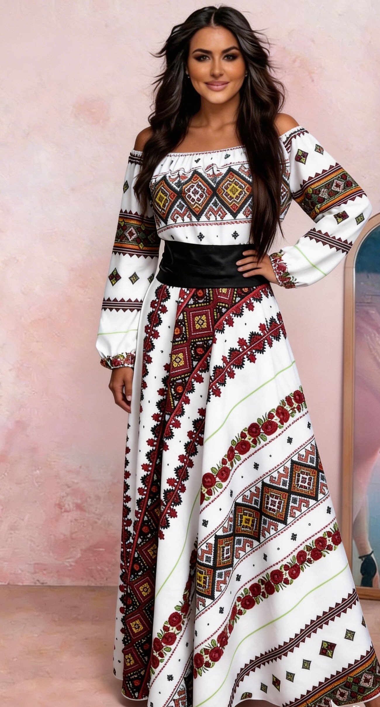 JojoFashion Rochie multicolora lunga cu motive traditionale Lorelei
