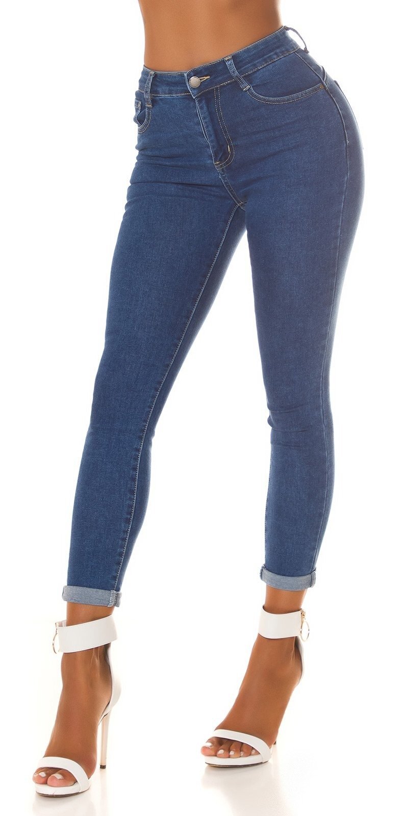 Koucla Blugi dama cu push up mulati albastri bumbac denim cu talia inalta Ruthie