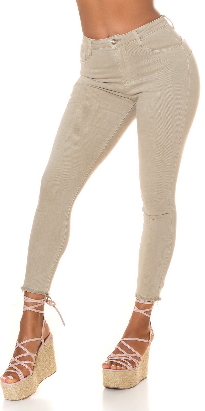 Koucla Blugi dama cu push up skinny cappuccino din bumbac cu talia inalta Rayya