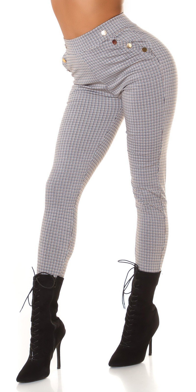 Koucla Pantaloni dama casual bronz in carouri mici Klasikinis
