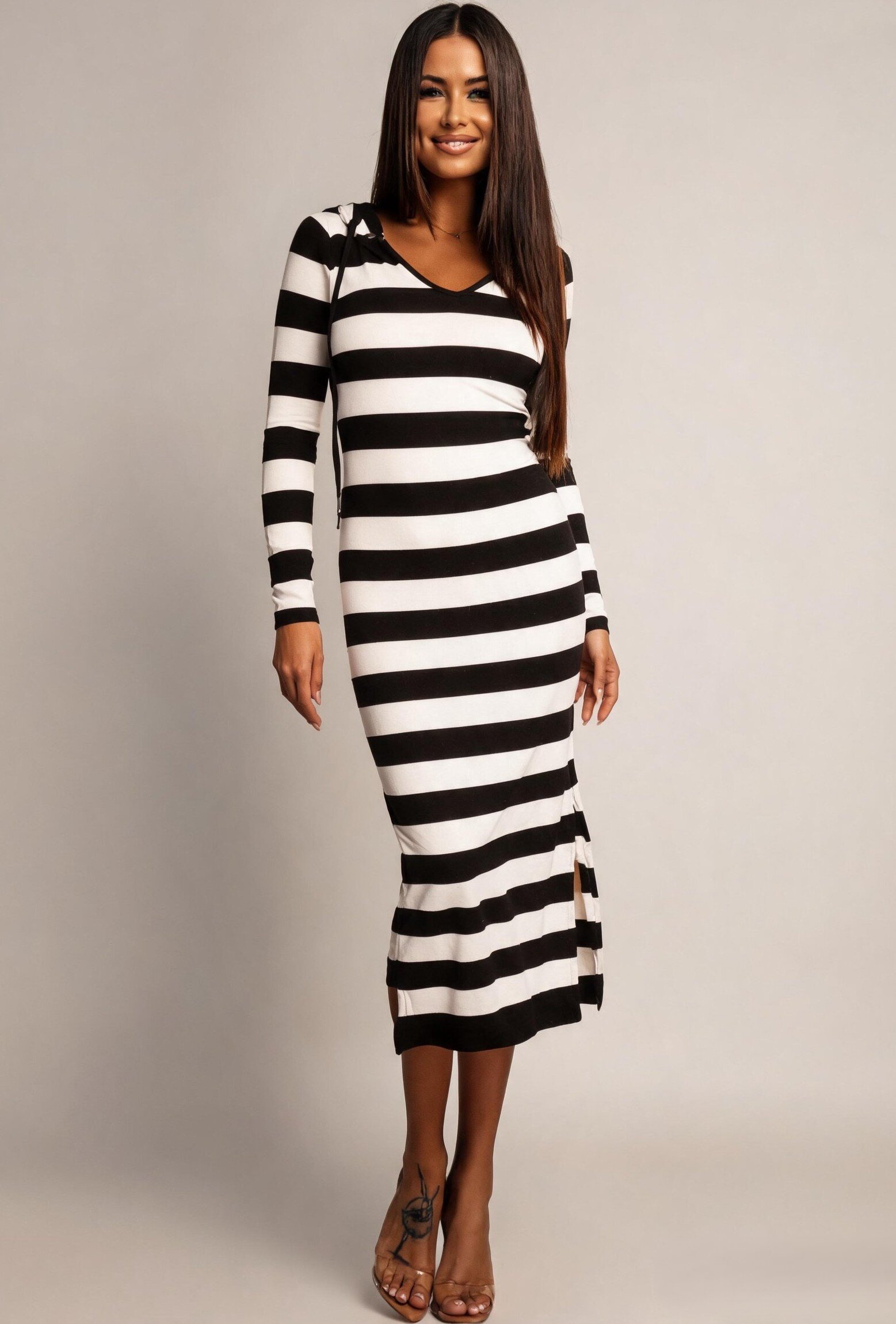 Koucla Rochie midi vascoza alba cu dungi negre Sailor