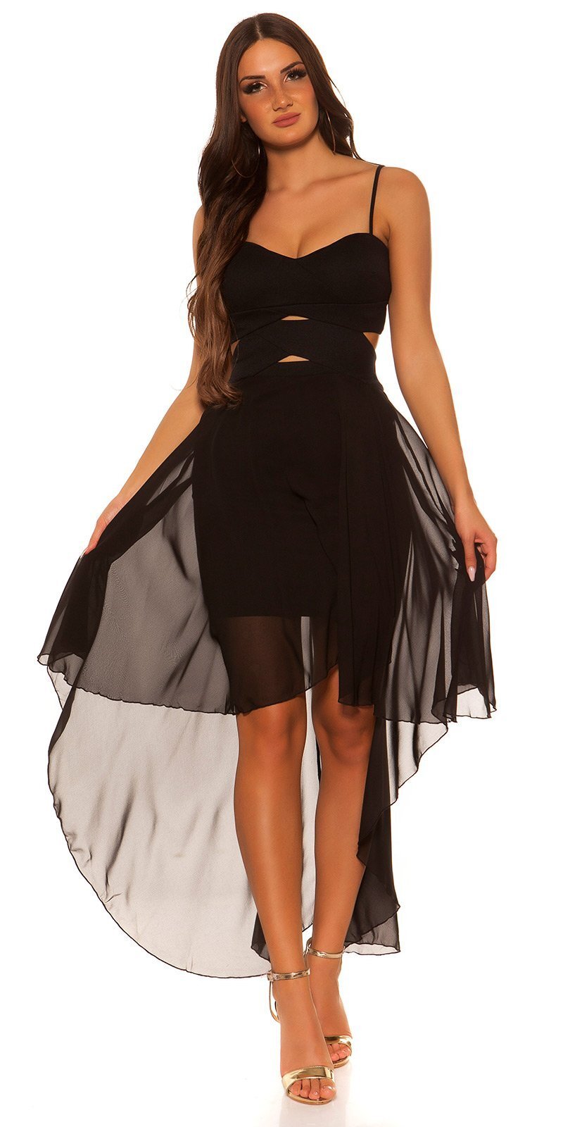 Koucla Rochie scurta neagra vaporoasa cu trena Marlyn