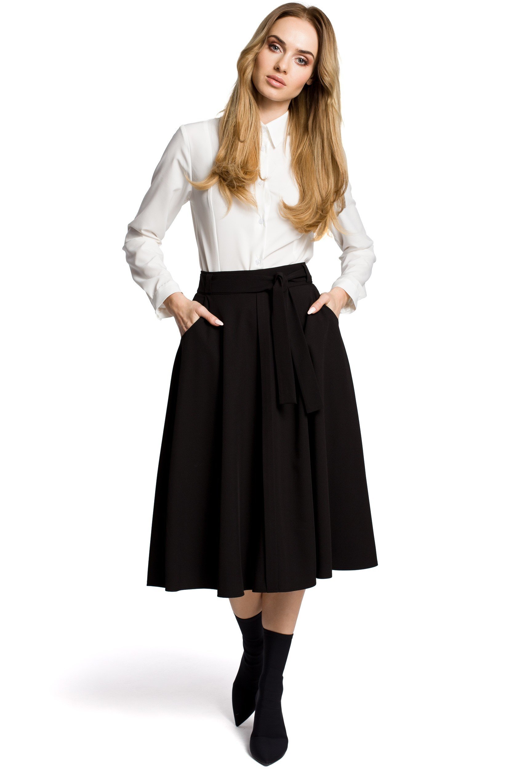 MOE Fusta office midi neagra cu cordon Phoebe