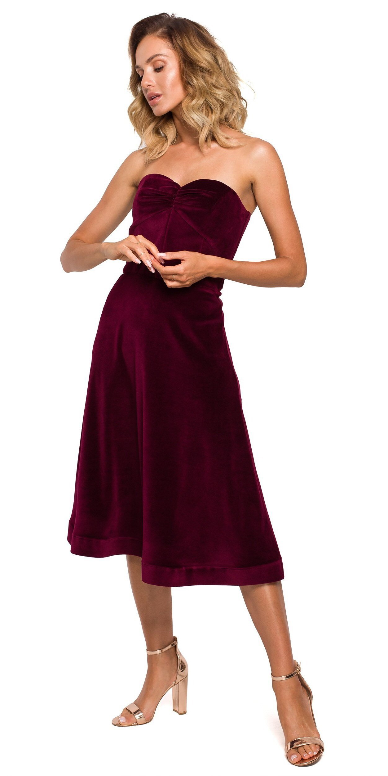 MOE Rochie eleganta midi din catifea burgundy retro Morana