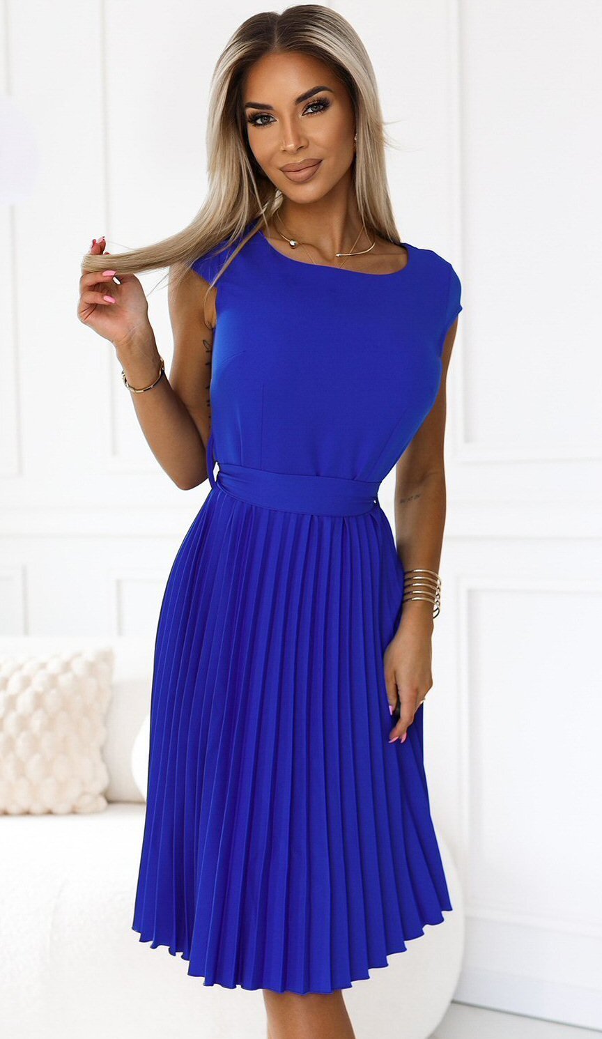 Numoco Rochie albastra midi plisata Karima