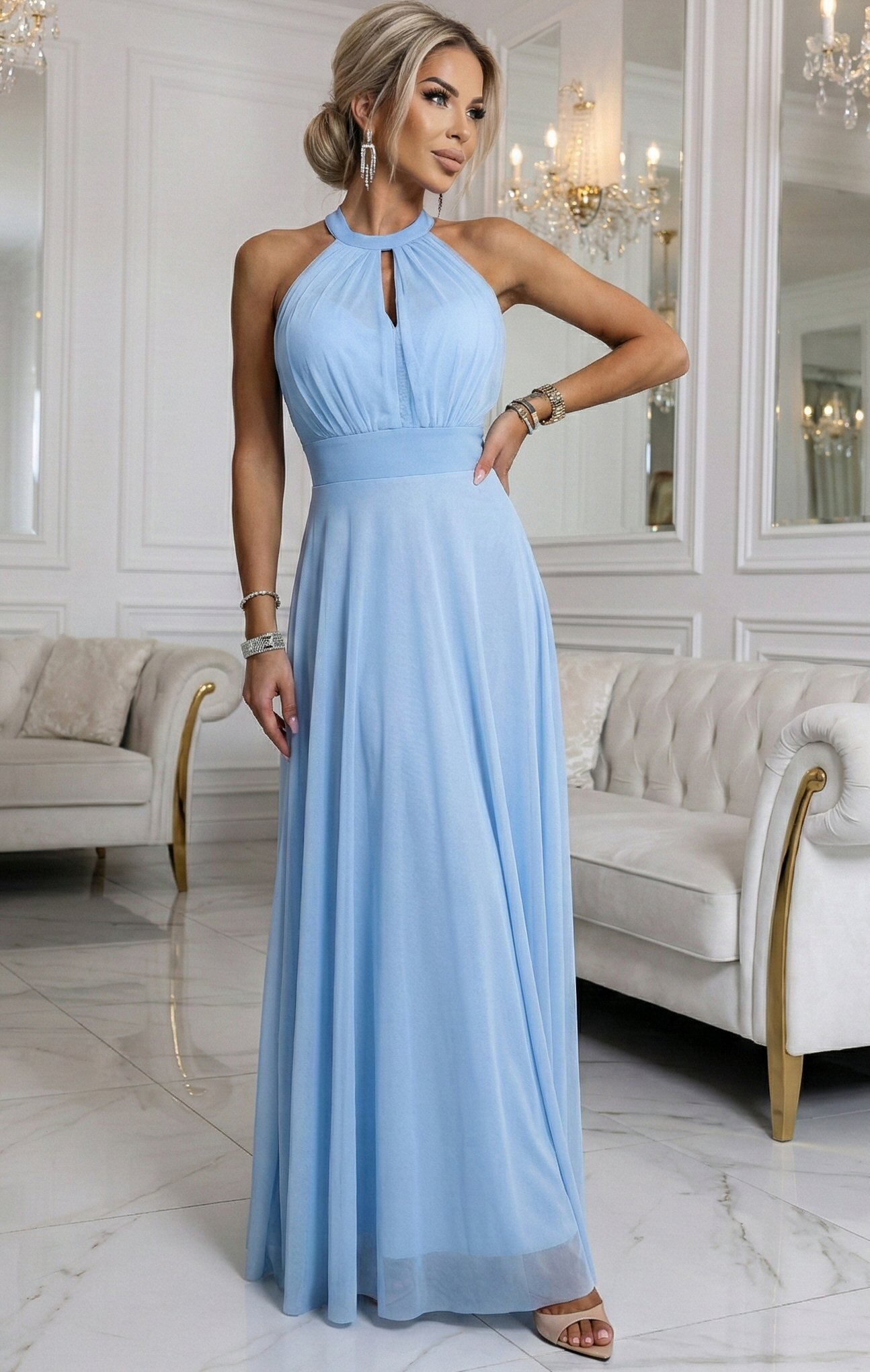 Numoco Rochie lunga din tulle baby bleu vaporoasa Selline