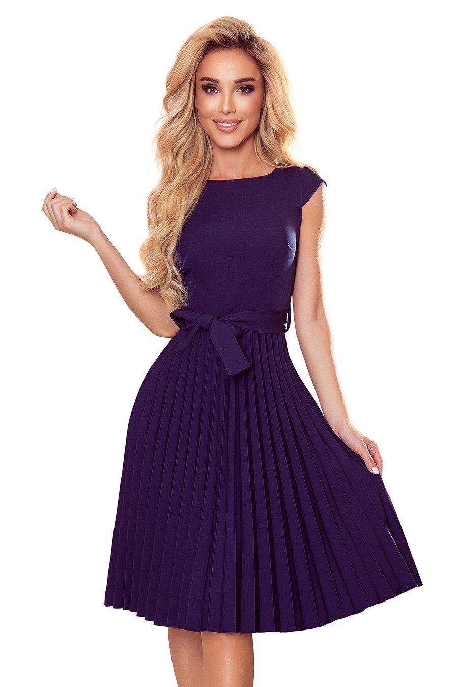 Numoco Rochie midi bleumarin plisata Karima