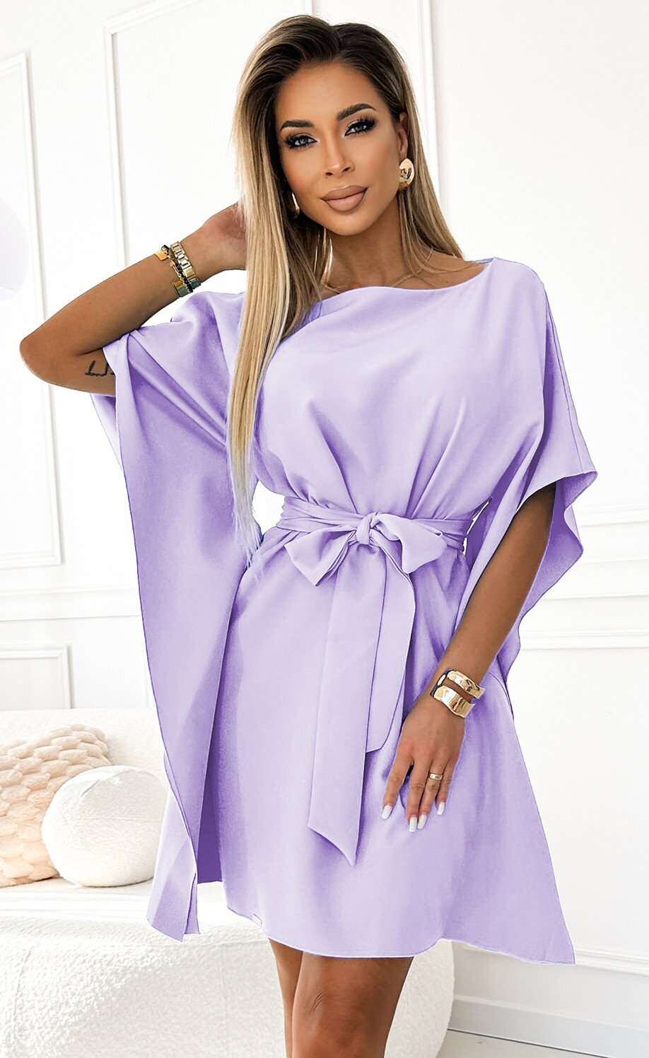 Numoco Rochie midi lila lavanda vaporoasa croi fluture Butterfly