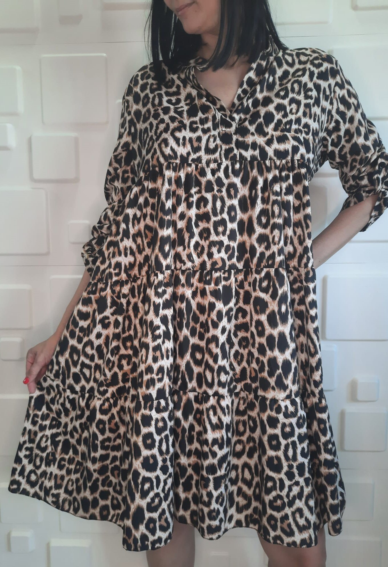  Rochie de vara midi lejera animal print leopard Estrella
