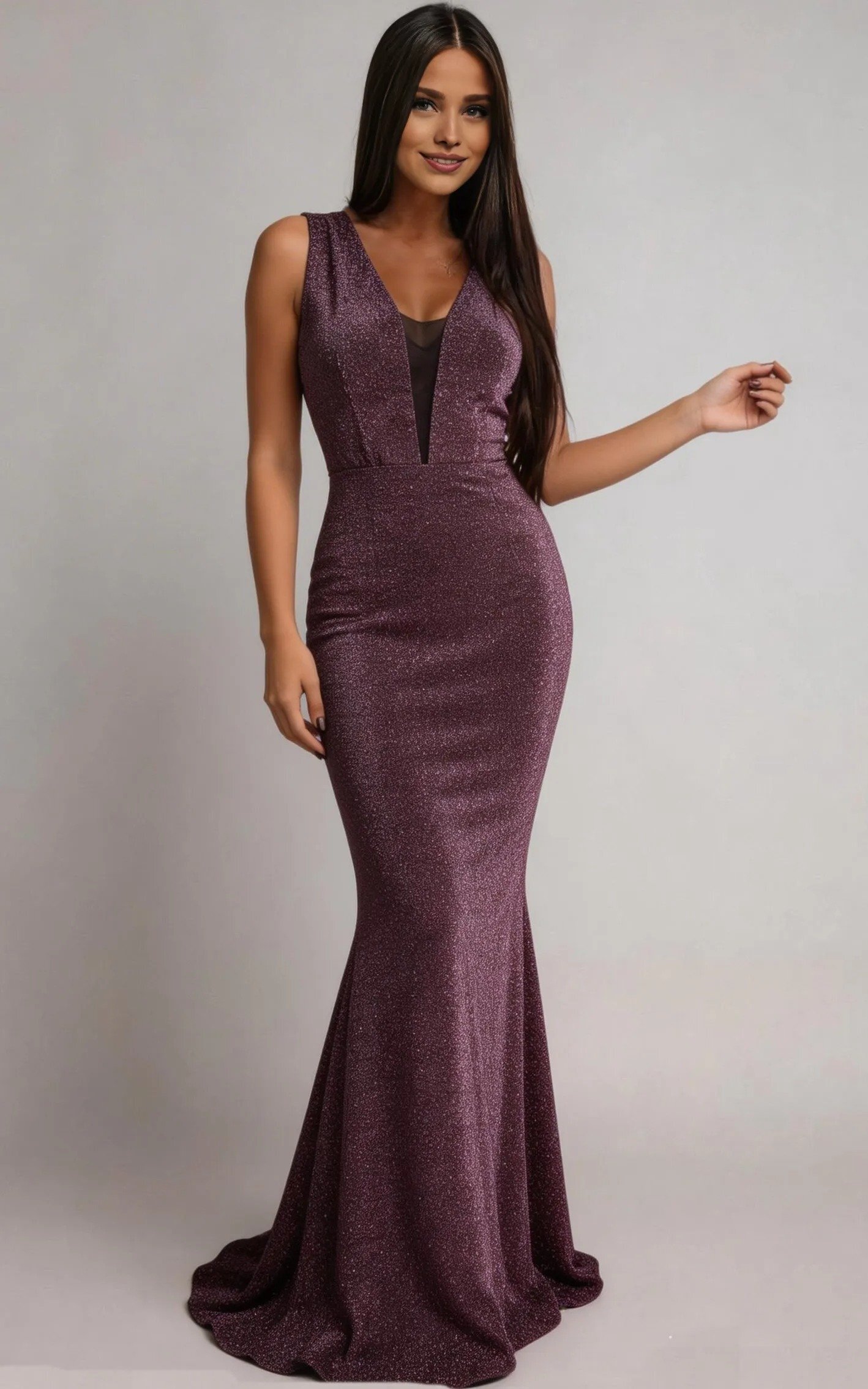  Rochie eleganta lunga lurex roz prafuit sirena Isra