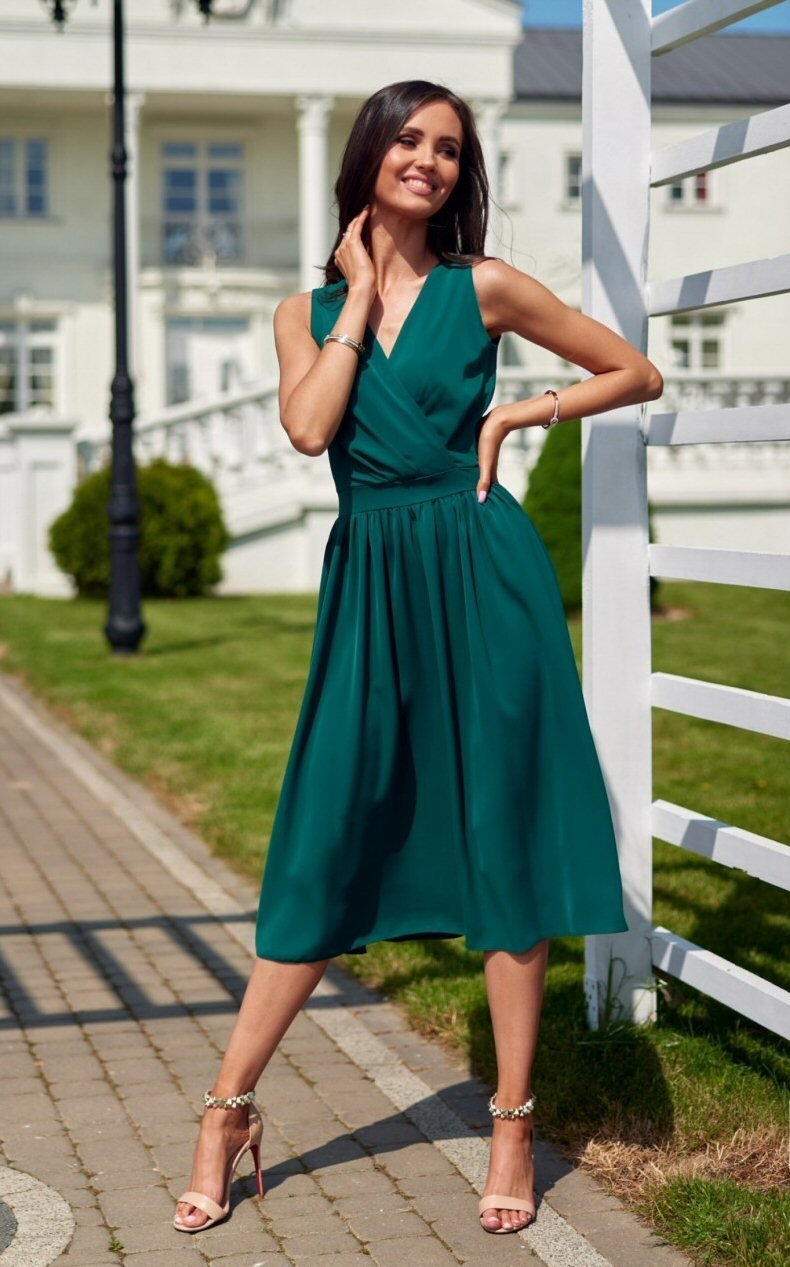 Roco Fashion Rochie eleganta midi verde din voal vaporoasa Margie