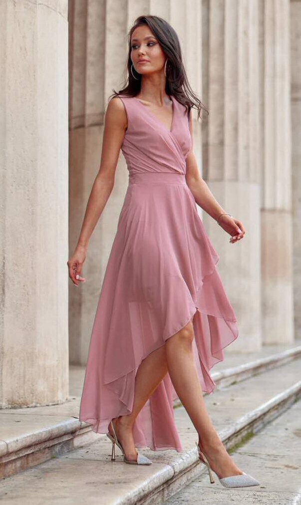Roco Fashion Rochie lunga din voal roz pal vaporoasa Fiona