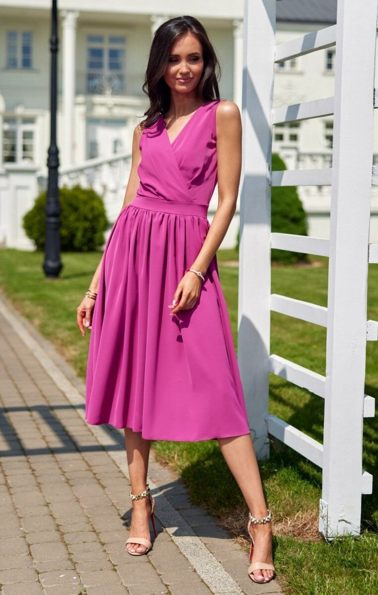 Roco Fashion Rochie midi din voal roz magenta vaporoasa Margie