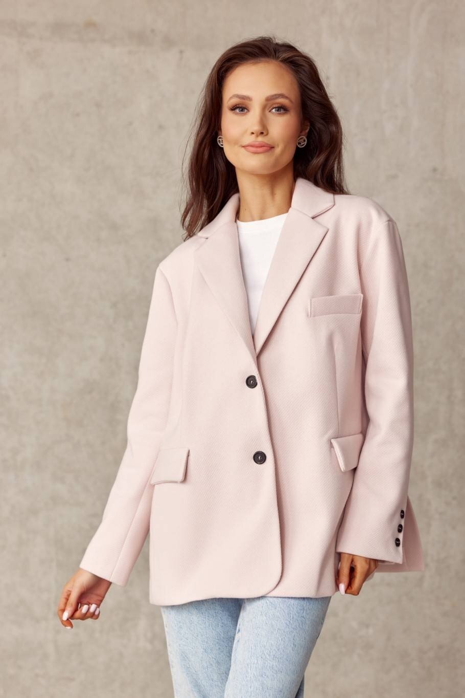 Roco Fashion Sacou dama oversize roz pudra clasic Beren