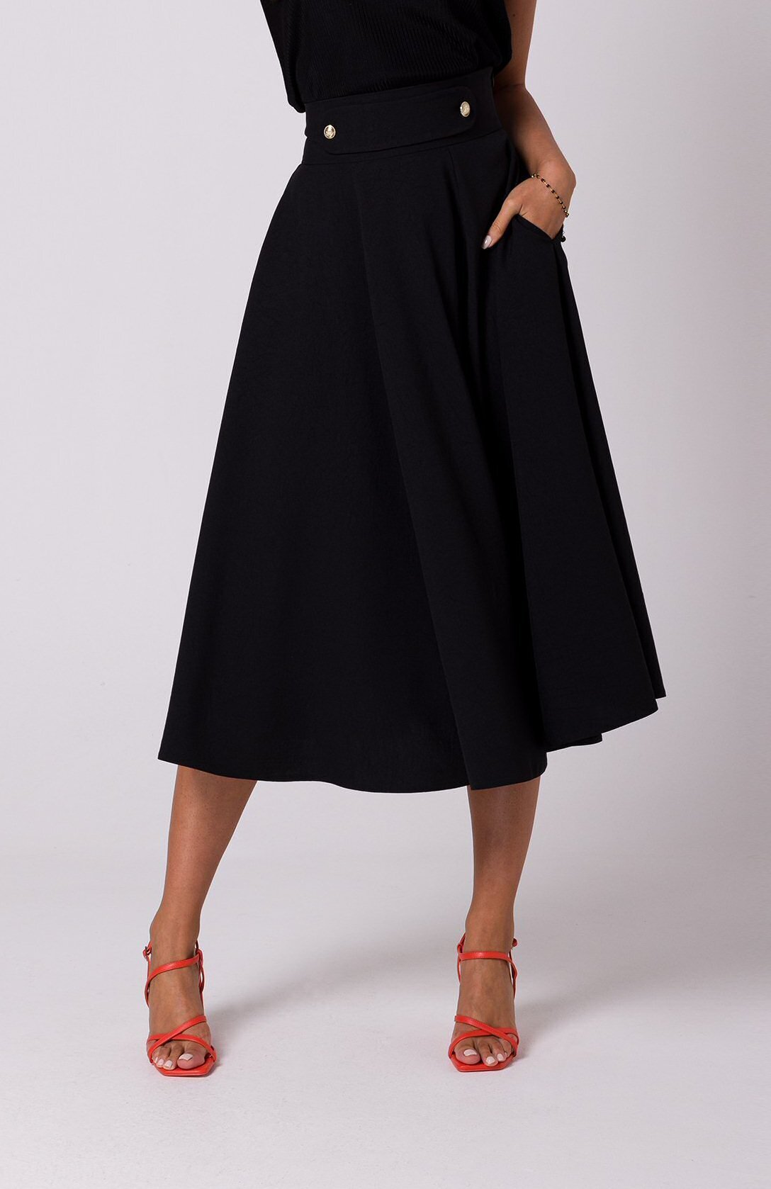 Style Fusta eleganta in clos midi neagra cu talia inalta Ninette