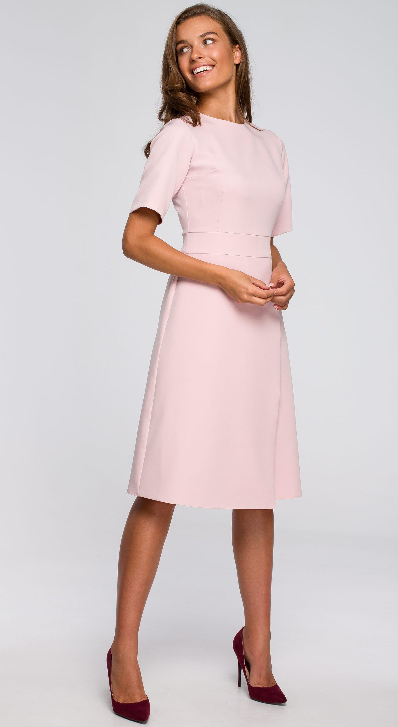 Style Rochie de zi roz midi evazata Hullya
