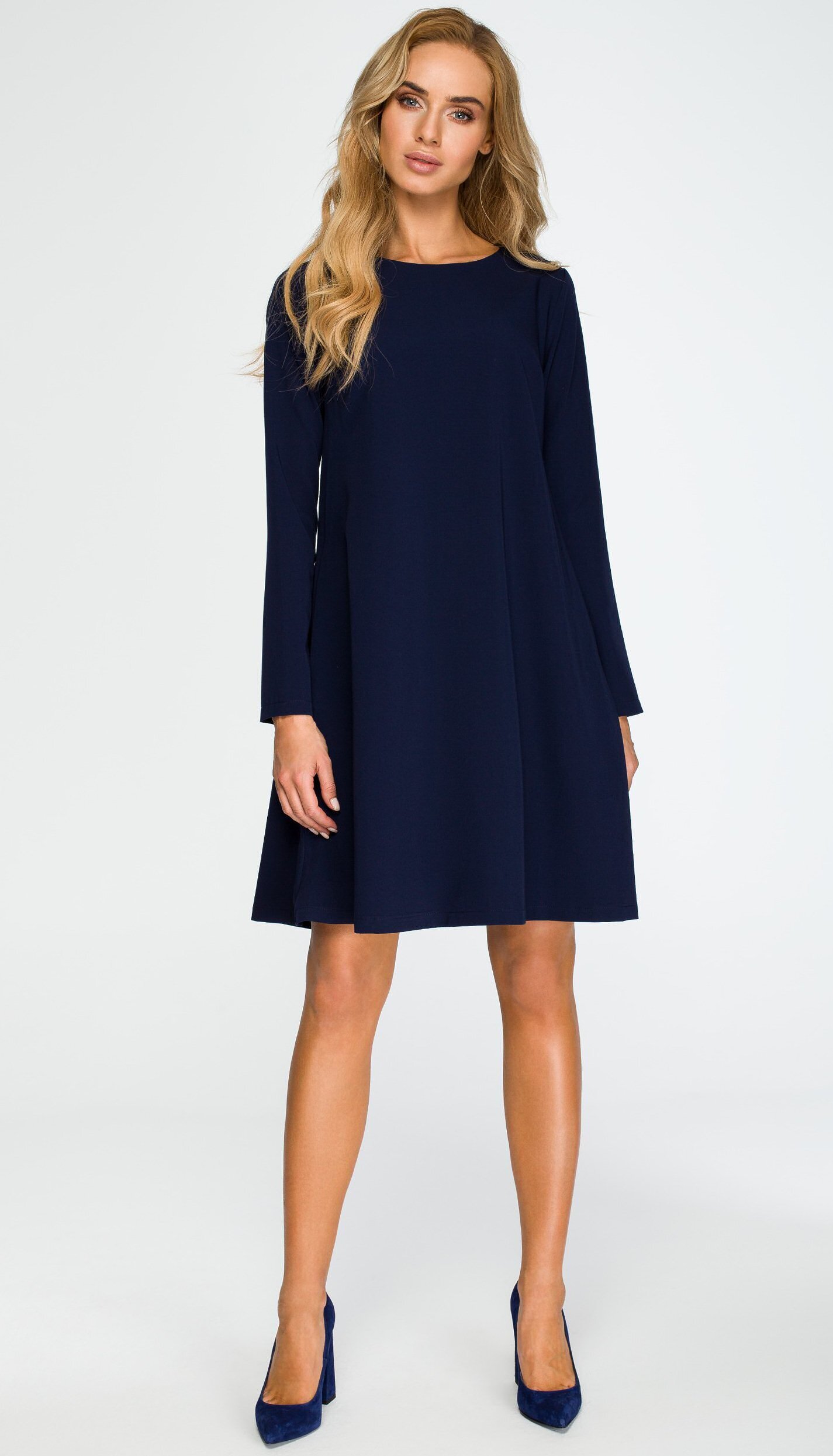 Style Rochie midi bleumarin croi A cu maneca lunga Aryena