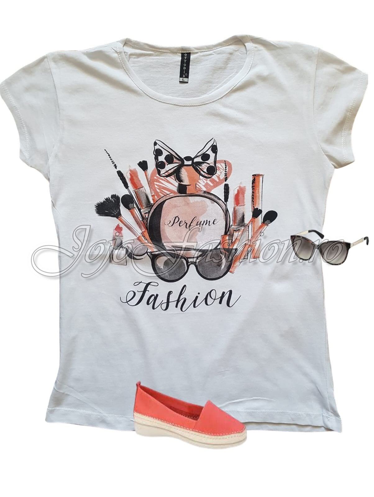  Tricou dama alb casual cu imprimeu Amalia