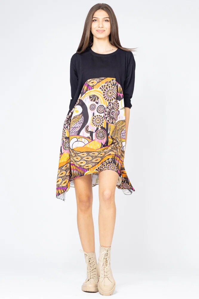 70 Degrees Rochie trendy cu imprimeu pauni predominant portocaliu