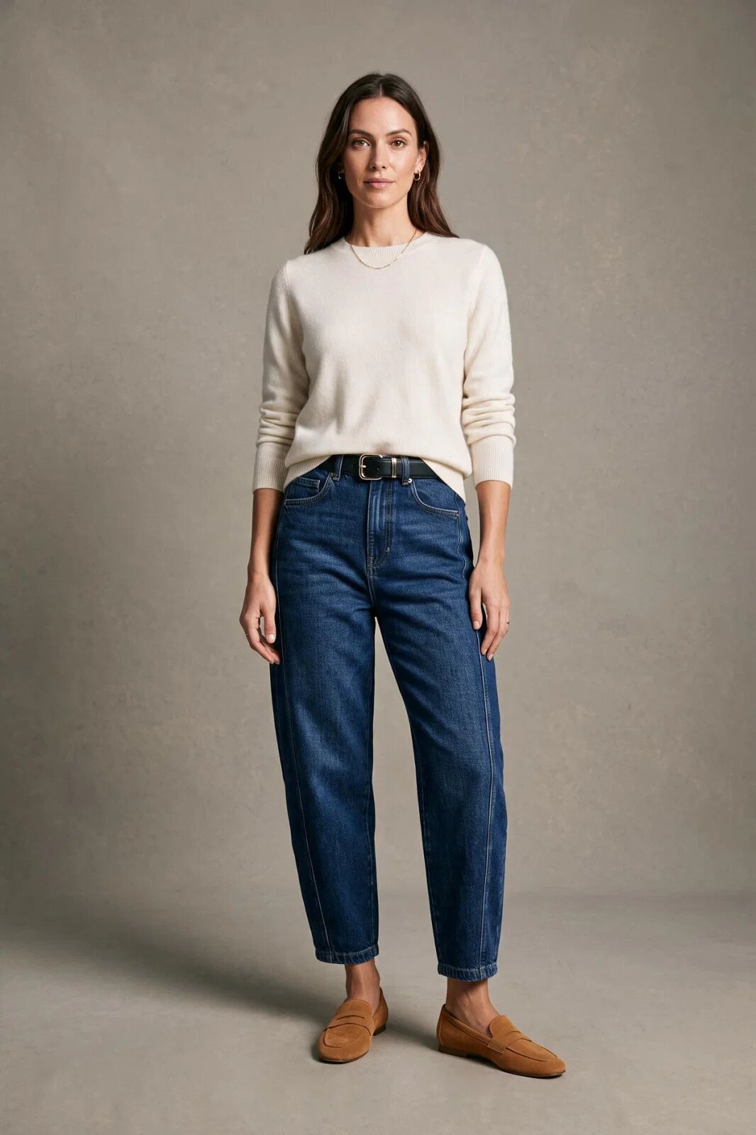 CUDI Pantaloni jeans albastri denim croiala balon cu curea neagra inclusa