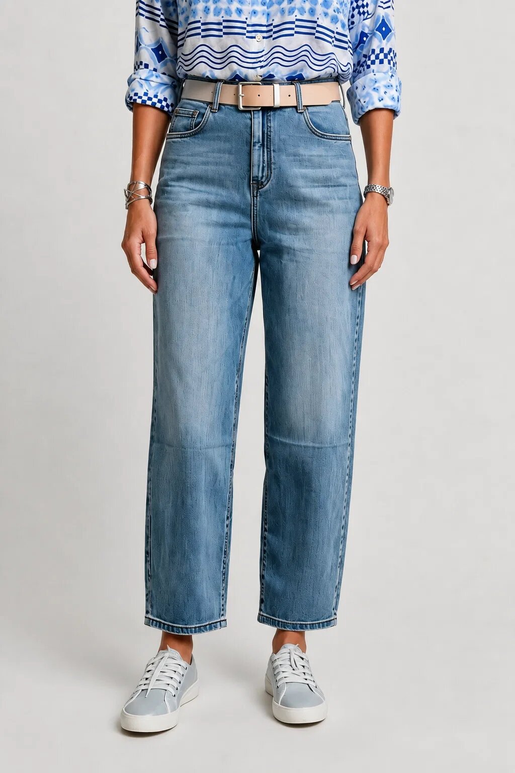 CUDI Pantaloni jeans denim croiala balon cu curea inclusa