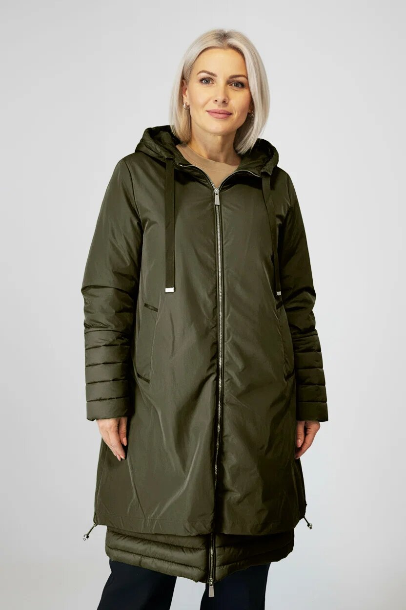 Fly Geaca A line ajustabila in talie si jos cu fermoar si gluga kaki