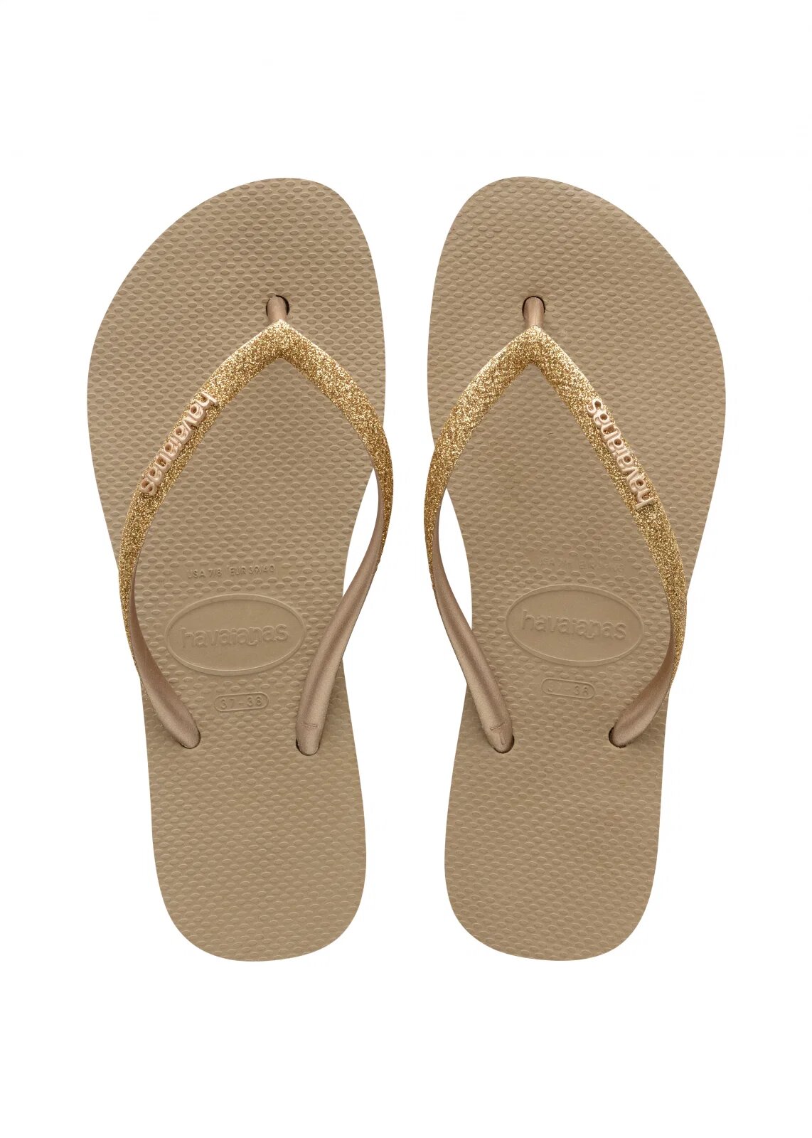 Havaianas Papuci cu talpa groasa din cauciuc natural bej cu glitter