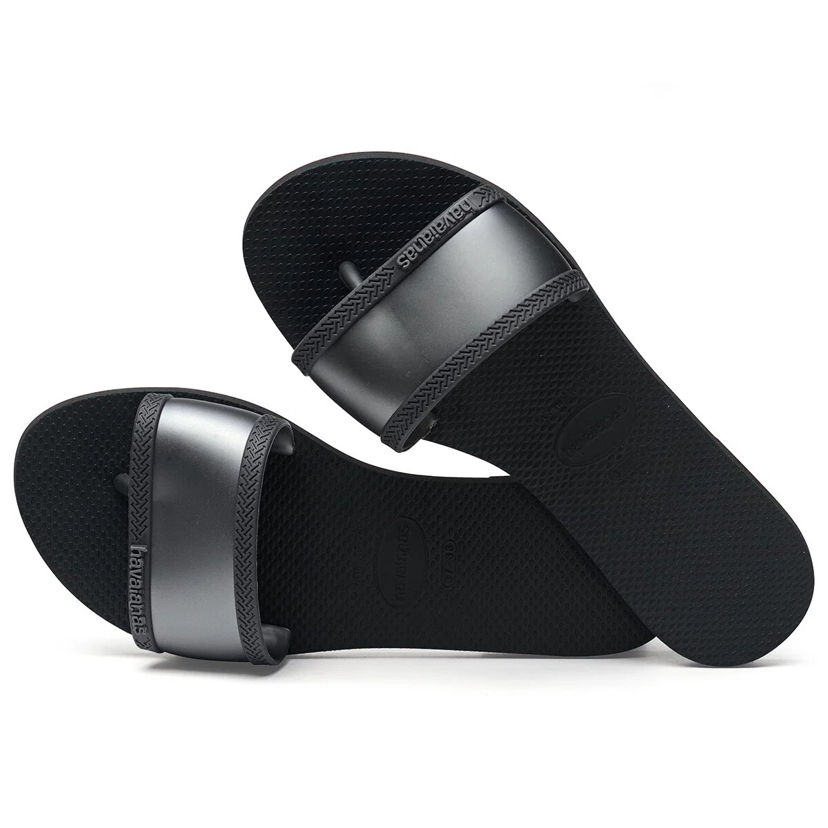 Havaianas Papuci slim din cauciuc natural cu banda gri si negru