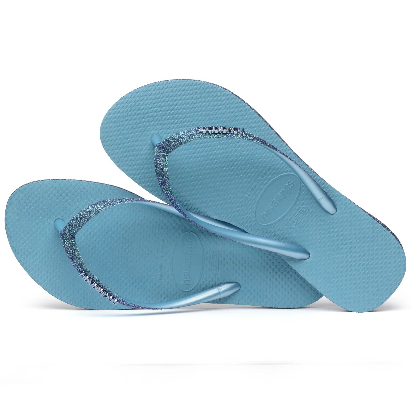 Havaianas Papuci slim din cauciuc natural cu glitter albastru