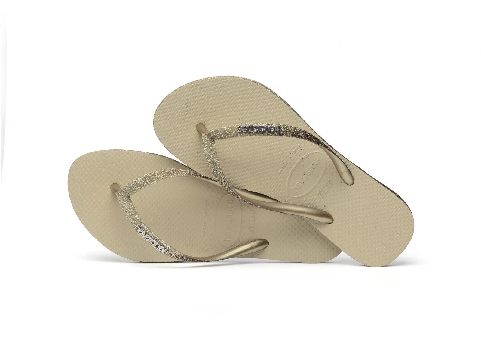Havaianas Papuci slim din cauciuc natural cu glitter gri nisipiu