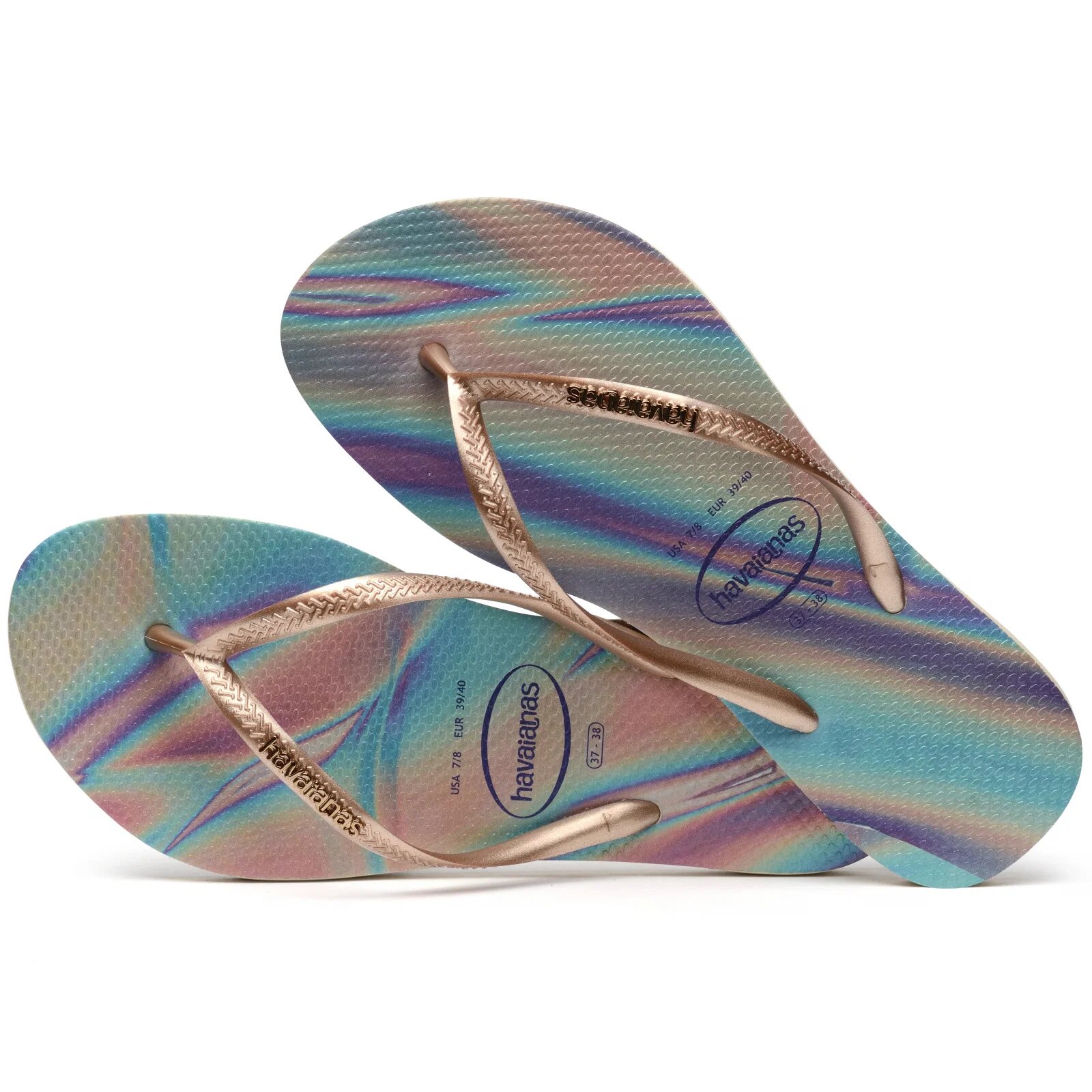 Havaianas Papuci slim din cauciuc natural degrade cu gri metalizat si mov